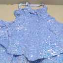 Women's Short Scoop Neck Sequin Homecoming Dresses Sparkly Sweet 16 Photo Tiered Short Cocktail Party Gown DE237 (0, Light Blue)