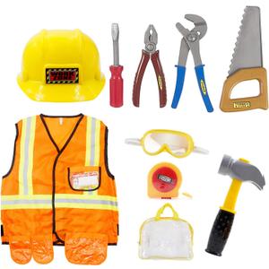 Construction Worker Costume Kids Dress Up Role Play Pretend Worker Costume Kits for Halloween
