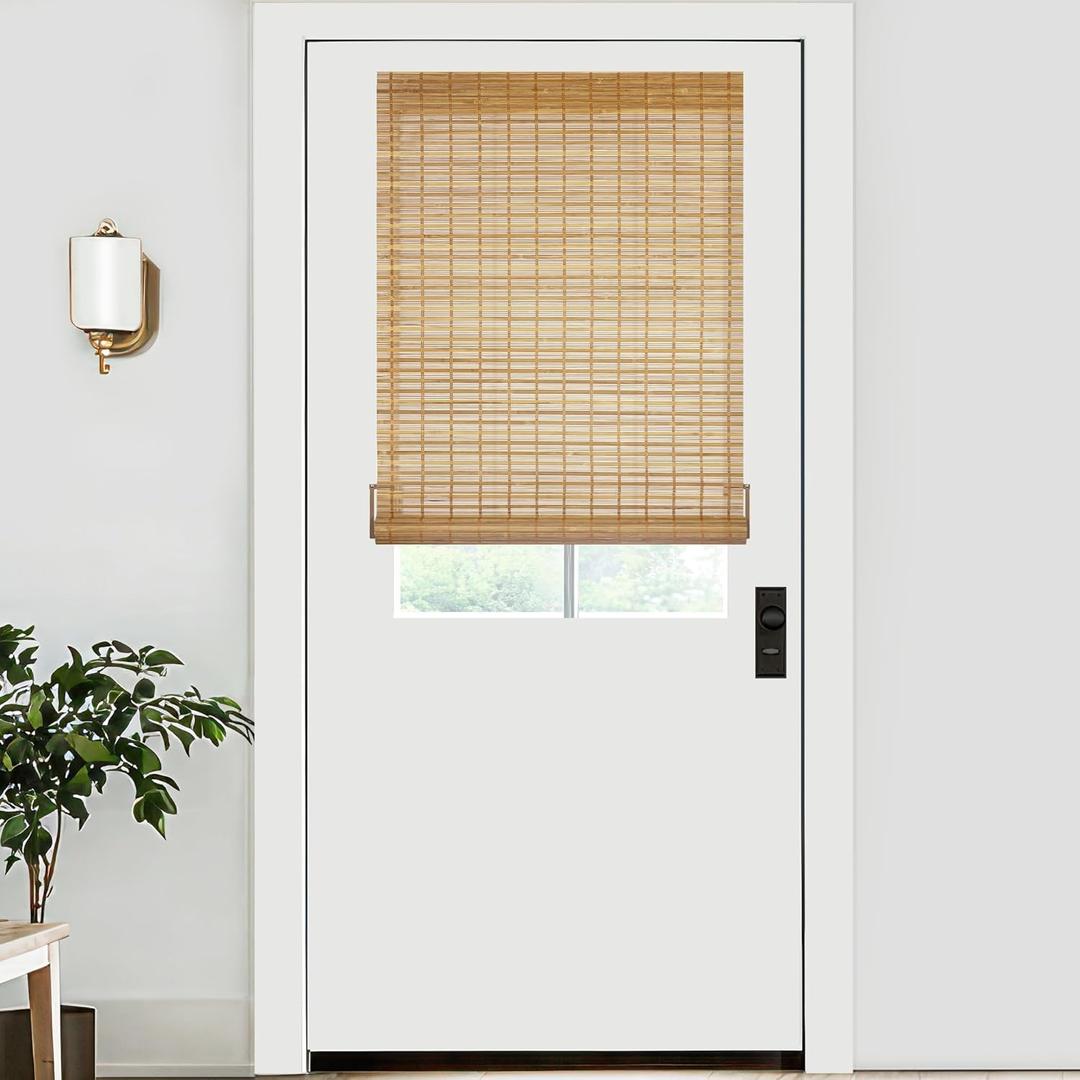 LazBlinds No Tools No Drill Bamboo Roller Shades, Cordless Bamboo Blinds, Light Filtering Roll Up Blinds for Windows, French Door, Porch or Patio, 26'' W x 40'' H, Squirrel