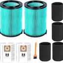 2 Pack VF6000 5-Layer Filter Replacement for Ridgid Wet Dry 5-20 Gallon Wet Dry Vacuums WD5500 WD0671 WD6425 WD7000 WD1280 WD1851 RV2400A RV2600B, 2 Pack VF3502 Shop Vac Bags, 4 Pack Foam Sleeve