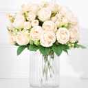 Fake Roses Artificial Flowers, 10 Pack Rose Fake Flowers for Decoration, Real Touch Champagne Roses Bouquets Silk Flowers for Vase Centerpiece Table Wedding Party Bridal DIY Decor