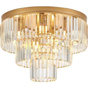 10-Light Gold Crystal Ceiling Light 21.65" Modern Crystal Ceiling Light Fixture 3-Tier Luxury K9 Crystal Flush Mount for Dining Room Kitchen Island Living Room Bedroom Entryway