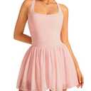 ABOCIW Tennis Dresses for Women Square Neck Mesh Hem Athletic Dress Built in Bra and Shorts Racerack Sports Workout Golf Active Dresses with Pocket Pink X-Small