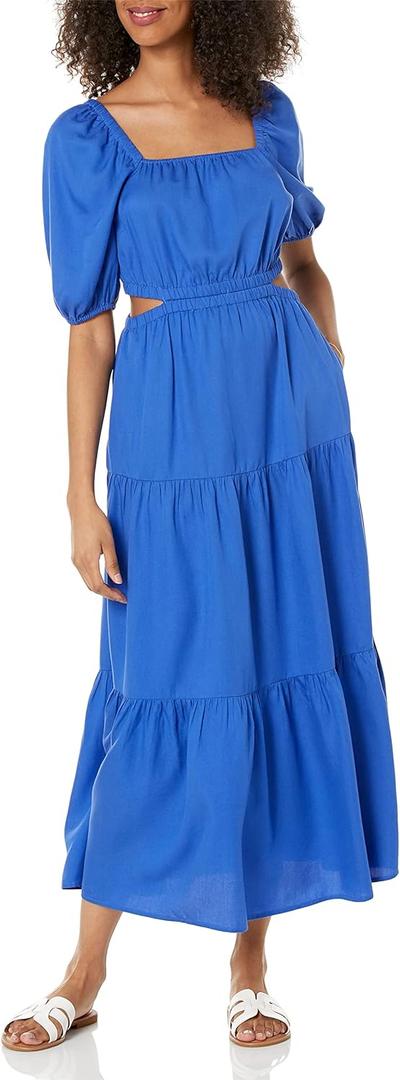 The Drop Women's Anaya Square Neck Cut-Out Tiered Maxi Dress (Dazzling Blue) Small