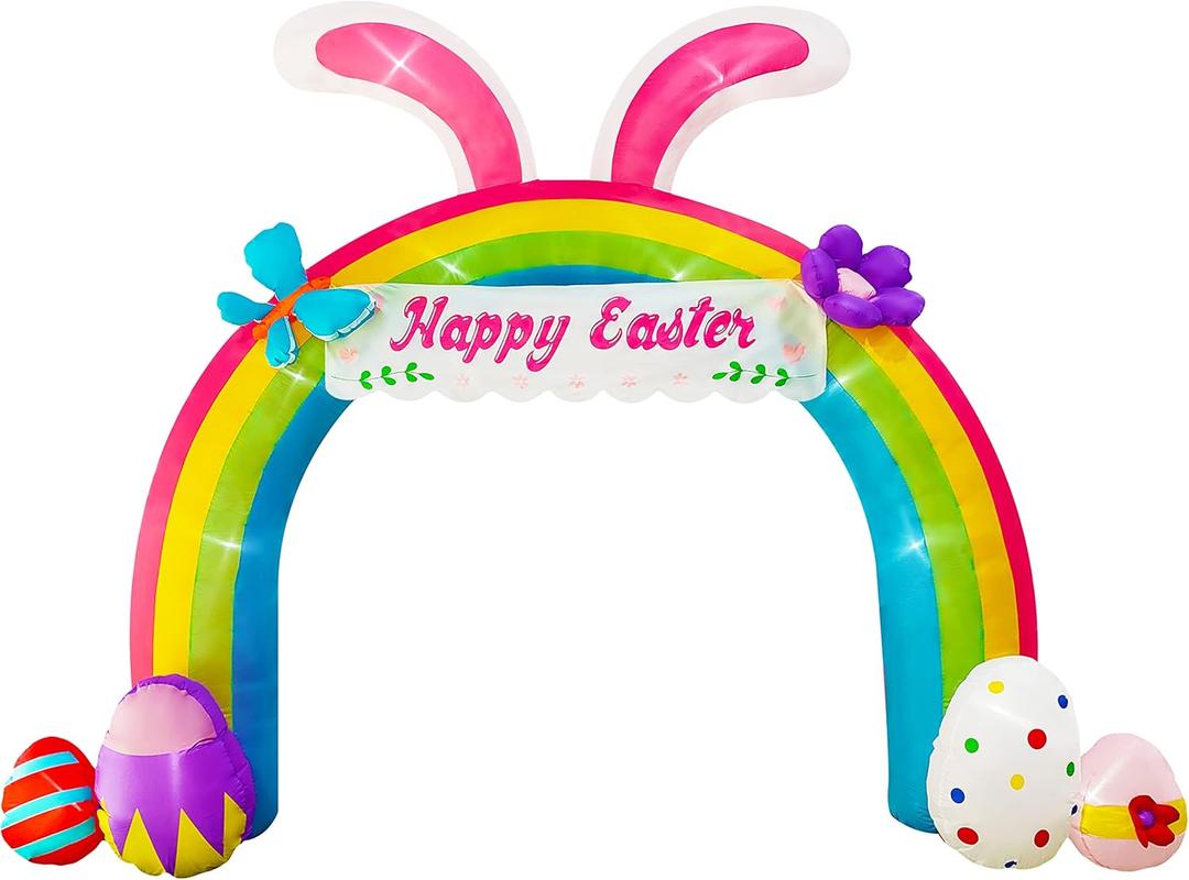 12ft Eeaster Inflatable Archway Decors with Built-in LED Easter Bunny Easter Eggs Archway for Easter Day/Outdoor/Yard/Lawn/Patio/Garden