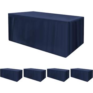 HolidayIdeas Fitted Tablecloths for 6 Foot Rectangle Table, Full Coverage Table Cover 30x72 Inch for Vendor Booth Display, Banquet, Trade Show, Navy Blue, 4 Pcs
