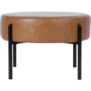 HomePop Modern Round Ottoman, Home Dcor,Upholstered Round Velvet Foot Rest Ottoman - Carmel Faux Leather Small