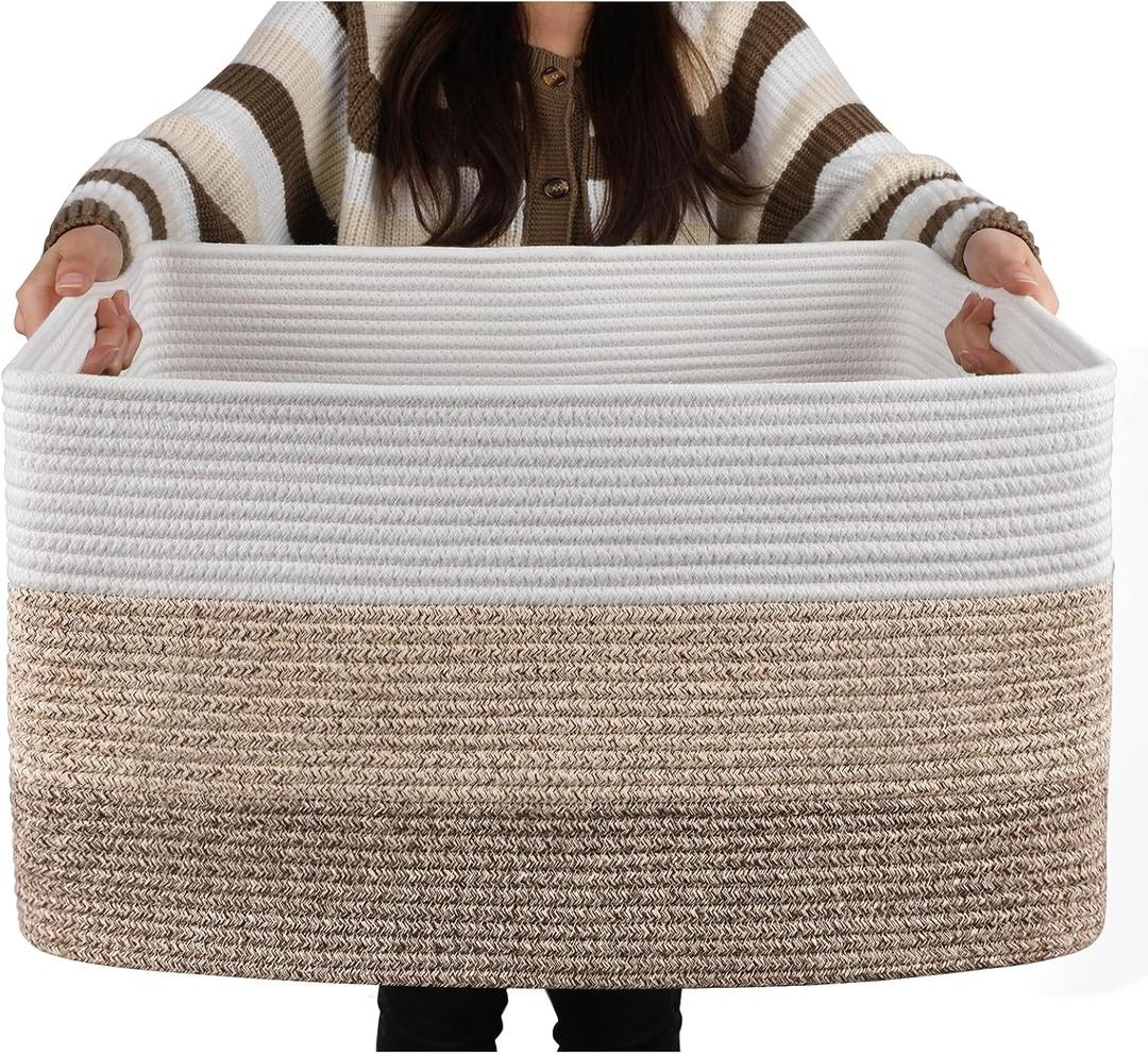 OIAHOMY Large Blanket Basket, 22x17x12 Rectangle Woven Baskets, Nursery Blanket Storage Living Room, Toy Storage With Handle, Large Baskets for Organizing-Gradient Yellow