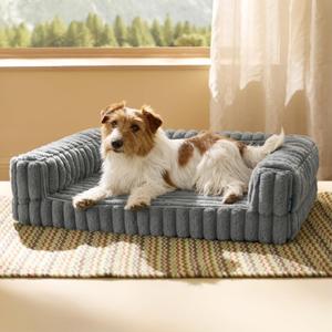 Bedsure ComfyFleece Orthopedic Dog Bed for Medium Dogs, Waterproof Memory Foam Medium Pet Beds with Sides, Non-Slip Bottom and Egg-Crate Foam Dog Couch Sofa with Washable Corduroy Cover, Grey