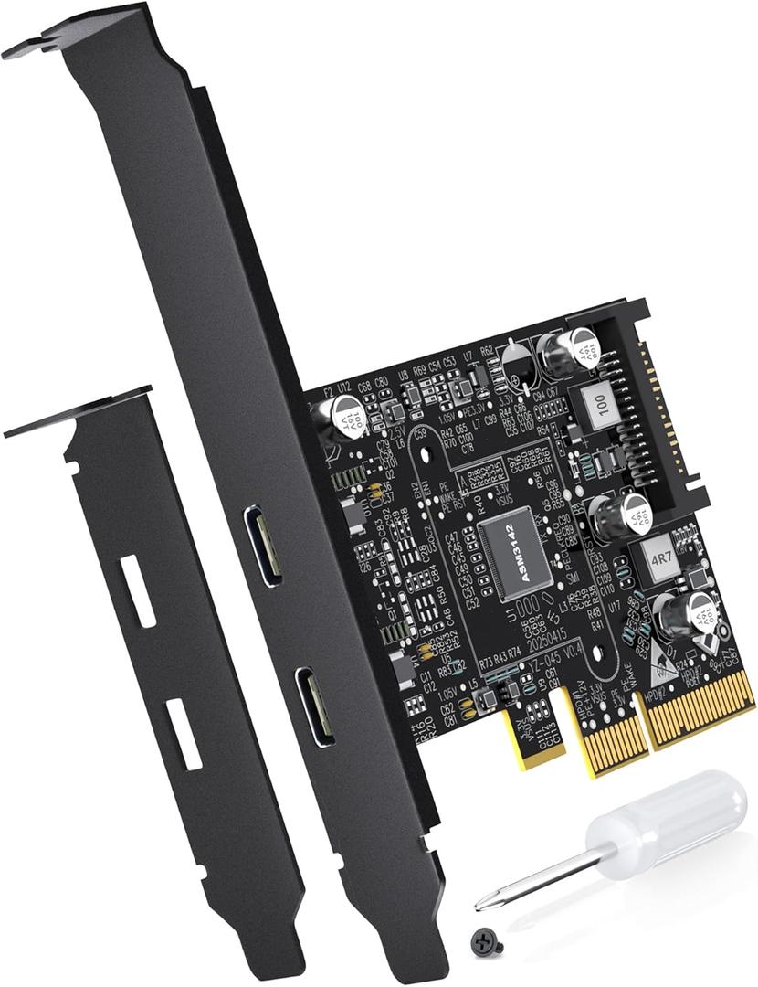 10Gbps PCIE USB C 3.2 Gen 2 Card, 2-Port PCle to USB C Expansion Card, PCI Express 3.0 x4 Adapter for Desktop PC, SSD Enclosures, Workstations, File Backup, Data only