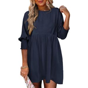 Dokotoo Womens Fall Dresses Casual Tunic Dress Short Sleeve Crew Neck Flowy Babydoll Dress (XX-Large, Navy Blue)