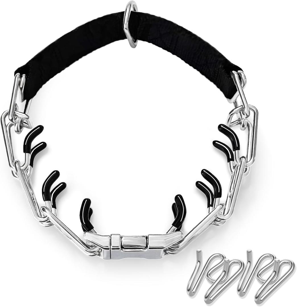 Prong Training Collar for Dogs, No Pull Collar Adjustable Dog Pinch Collar with Quick Release Buckle, for Small Medium Large Dogs, Extra Link and Caps (S: (13'' - 17'') 2.25mm)