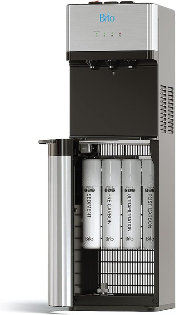 Brio Self Cleaning Bottleless Water Cooler Dispenser, UL Approved, Stainless Steel, Point of Use Drinking Water Filter, Hot, Cold, and Room Temperature (Silver)