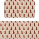 Red Cream Christmas Kitchen Mats Set of 2 Xmas Tree Print Winter Holiday Kitchen Rugs for Floor Home Decor Low-Profile Mats,17x29 and 17x47 Inch
