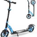 TONBUX Kick Scooter for Ages 6+, Dual Suspension Kids Scooter with Lightweight Aluminum Frame, Adjustable Handlebar Scooters for Kids, Teens and Adults (Black+Blue)