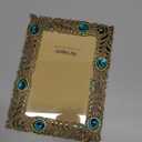 Sunlit Vintage Picture Frame 5x7 Inch, Luxury Antique Photo Frames with Glass Front, Photo Display, Tabletop Wall Hanging, Gift Ideas, Gold and Blue