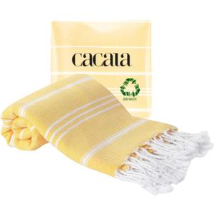 Cacala 100% Turkish Cotton Kitchen Tea Towels, Highly Absorbent Luxury Soft Quick Drying Dish Towel with Hanging Loop for Gym, Yoga, Bath, Sports, Cleaning and Kitchen (23 x 36), Yellow