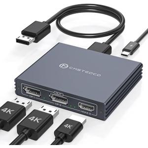 Displayport Splitter 3 Monitors Dual DP with HDMI Adapter 4K60Hz Extended Display 1 in 3 Out Displayport MST Hub for Multiple Monitors Compatible for PC, Graphics Card, Lenovo, HP and More