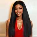 Woman's Romance Headband Wig For Black Women Kinky Straight Headband Wig Human Hair 180% Density Yaki Straight Headband Wigs Wear and Go Glueless Wig Human Hair Machine Made Natural Black (16in)