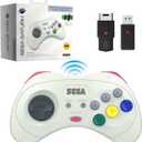 Retro-Bit Official Sega Saturn 2.4 GHz Wireless Controller for Sega Saturn, Sega Genesis Mini, Switch, PS3, PC, Mac - Includes 2 Receivers & Storage Case (White)