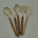 Kitchen Utensils Set, Silicone Cooking Utensils Set,Non-Stick Silicone Spatula Set with Natural Acacia Hard Wood Handle, 5 Piece, Upgraded Thickened Cookware (Beige)