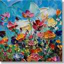 Diathou Art Hand-painted canvas wall decoration oil painting, modern style flower painting, suitable for wall artworks in bedrooms, bathrooms and offices. 24x24 inches