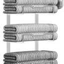 Aetyord Hanging Towel Racks for Bathroom No Drill - Over The Door 6-Tier Bath Towel Storage Organizer for Small Bathrooms-Back Door Large Tiered Towel Holder Hanger for Rolled Towels RV Camper Silver