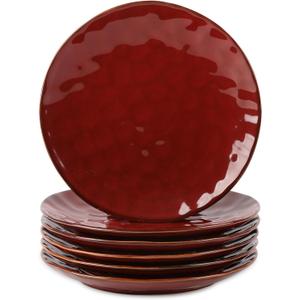 vicrays Ceramic Dinner Plates Set, 10.5 Inch, Set of 6, Round, Microwave, Oven, Dishwasher Safe, Porcelain Fluted Suitable for Steak, Pasta, Pizza, Home, Party, Restaurant (Cherry Red)