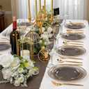 Rubtlamp 60Pcs Black Plastic Plates, Black Disposable Plates With Gold Beaded, Clear Heavy-duty Party Plates, Fancy Plastic Plates Include 30 Dessert Platos, 30 Dinner Platos for Party, Halloween