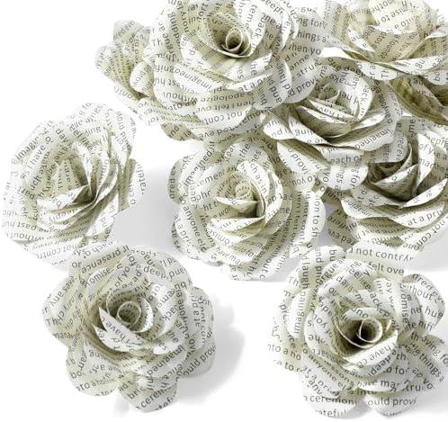 Vivasself Handmade Rose Paper Flowers, Made from English Book Pages Literary Gifts for Book Lovers' Anniversaries, Birthdays, Weddings, and Various Party Gifts, PCS 12