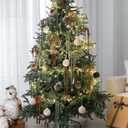 Syhood 38 Pcs Christmas Velvet Ornaments Decor Kit 3.15'' 18 Pcs Christmas Tree Ornaments Balls 18 Vintage Velvet Bows 5.5 Yard Ribbon for Xmas Tree Hanging Decorations, Green and Brown