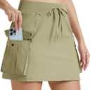 MAGCOMSEN Women's Hiking Cargo Skort High Waisted Tennis Golf Skirt 4 Pockets Summer Casual Athletic Skirt with Liner (Beige), L