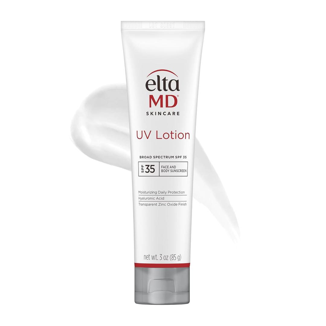 EltaMD UV Lotion SPF 30+ Sunscreen Moisturizer for Face and Body, Mineral Based with Zinc Oxide and Hyaluronic Acid for Sensitive Skin, Non-Greasy & Fragrance-Free. (3 Ounce (Pack of 1))
