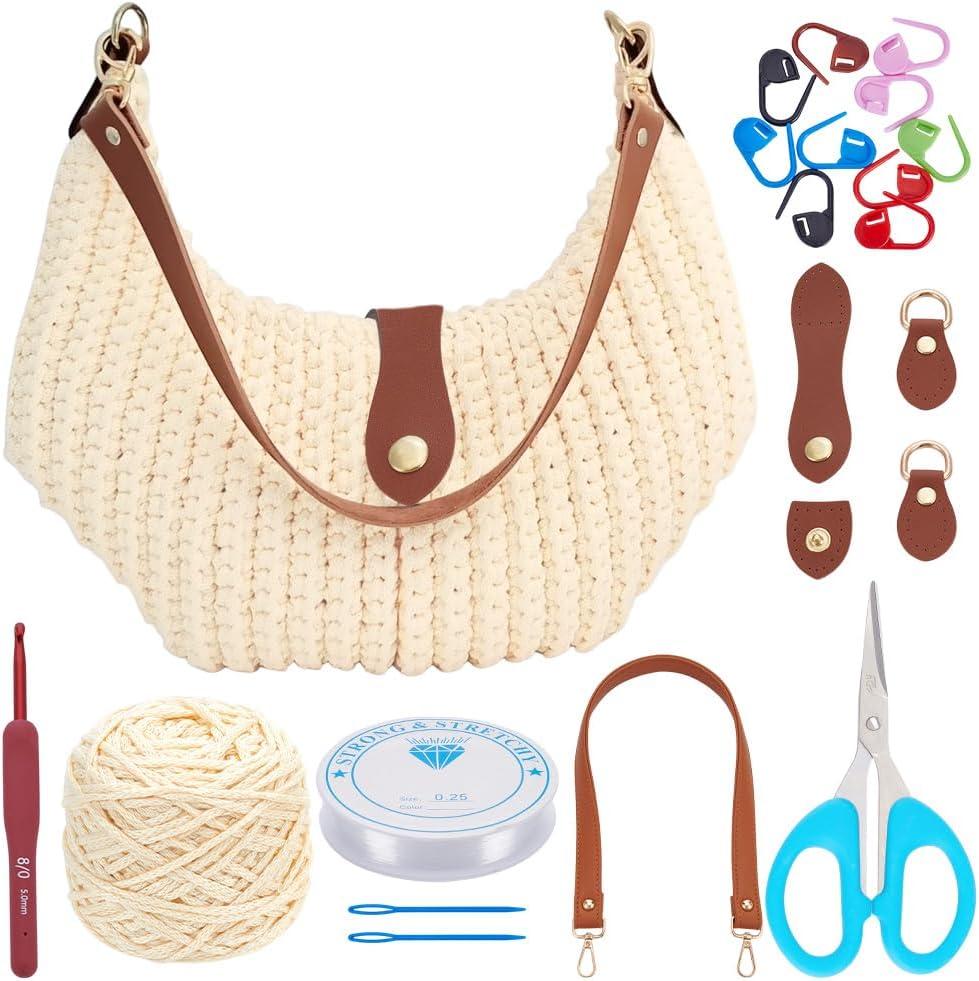 BEUNITONE Crochet Bag Kit for Adults: Complete Crochet Supplies to Make a Tote Bag DIY Handbags for Gifts (Beige)