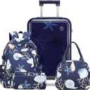 Somago 4 Piece Kid's Luggage with Backpack Set for Boys Girls Spinner 18" Hardside PC Rolling Carry on Suitcase with TSA Lock (Seashell Navy)