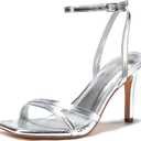 LULLASONG Women's Heels Strappy Ankle Strap High Heels 3.5 Inch Heeled Square Open Toe Sandals for Women, 7, Silver