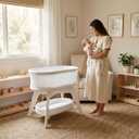 TruBliss Evi Smart Baby Bassinet Beside Sleeper with Auto-Glide, Ambient Nightlight & Sensory Sounds, Compatible with Alexa and Google Home, Includes 2 Sheets (White W/White Legs)