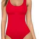 MANGOPOP Womens Scoop Neck Sleeveless Tank Top Bodysuits Sexy Backless Ribbed Body Suits Jumpsuit (Medium, Red)