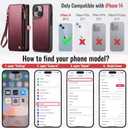 Defencase for iPhone 14 Magnetic Wallet Case Compatible with Magsafe with RFID Blocking Zipper & Card Holder for Women Men, PU Leather Strap Detachable Phone Case for iPhone 14 (6.1 inches), Wine Red
