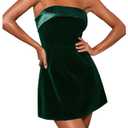 SOLY HUX Women's Elegant Strapless Velvet Dress High Waisted Flared A Line Wedding Guest Mini Tube Dress Solid Dark Green Medium (Green, M)