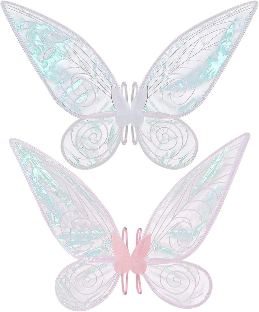 quescu 2Pcs Fairy Wings for Adults,Butterfly Wings for Girls Women,Halloween Costume Sparkle Angel Wings Dress Up Party Favor (White+Pink)