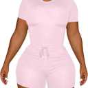 LovelyWholesale Short Sets for Women Summer 2 Piece Outfits Casual Workout Sets Pink X-Large (Pink, XL)