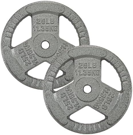 Cast Iron 1-Inch Standard Weight Plate for Strength Training & Weightlifting, 25lb pair