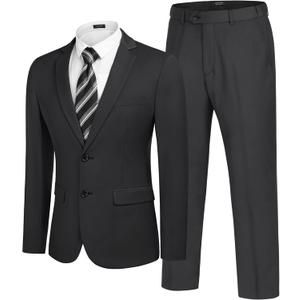 COOFANDY Men's 2 Piece Suits Classic Fit 2 Button Dress Suits Tuxedo Jacket Blazer for Wedding Business Dinner Prom (3X-Large, Dark Grey One)