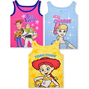 Disney Toy Story Girls’ 3 Pack Sleeveless Tank Top for Toddler and Little Kids – Pink/Blue/Yellow