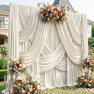 20ftx12ft Beige Backdrop Curtains for Parties, Wrinkle Free Polyester Beige Photo Backdrop Drapes 4 Panels 12 ft Long Back Drop Cloth for Wedding Birthday Photography Background