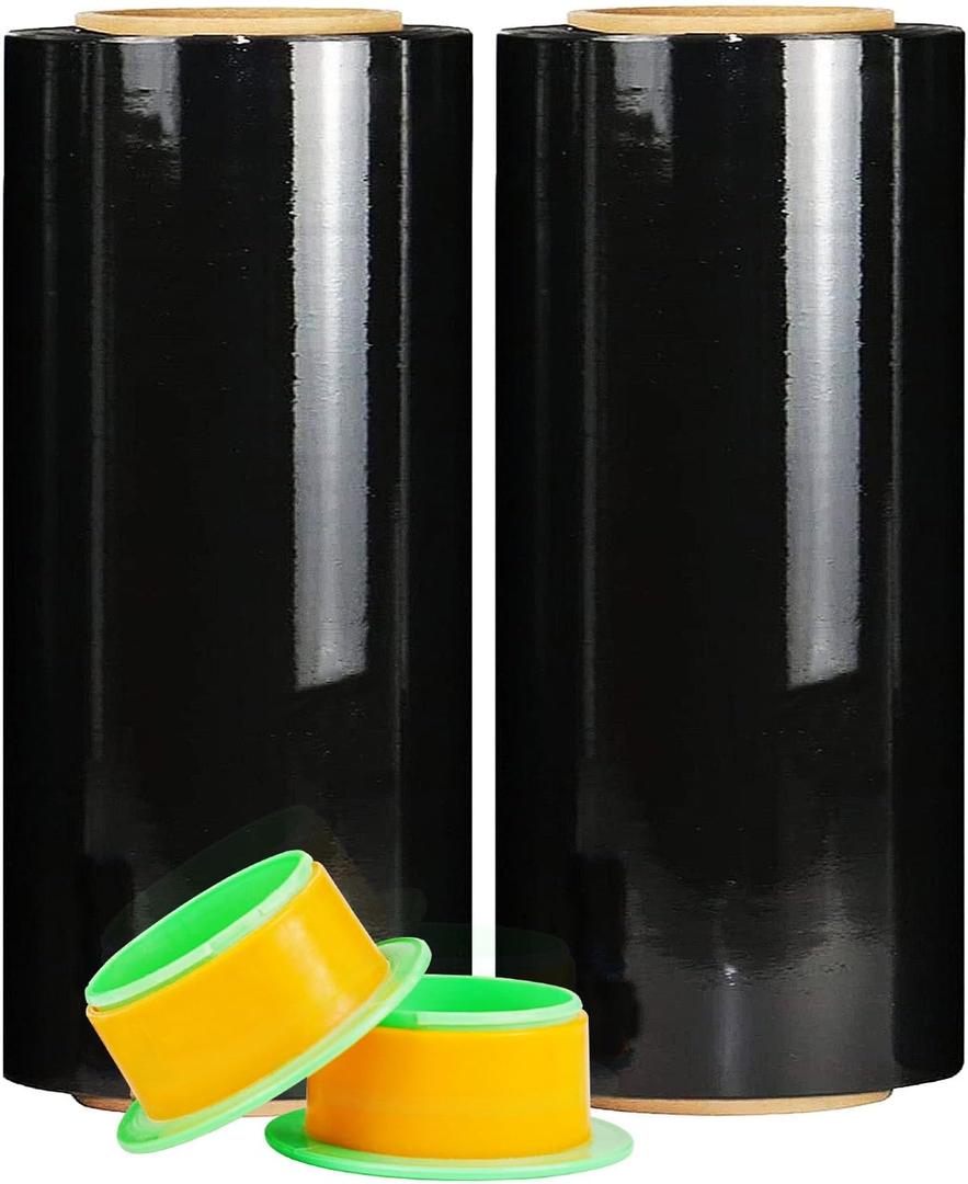 CHUANGSEED Stretch Film 12 in x 1000 ft Moving Wrapping Plastic Shrink Film Strength Stretch 80 Gauge Durable Industrial Strength,Black,2 Pack