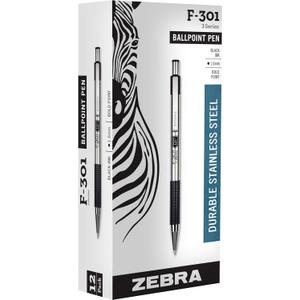 Zebra Pen F-301 Retractable Ballpoint Pen, Stainless Steel Barrel, Bold Point, 1.6mm, Black Ink, 12-Pack Zebra Pen F-301 Retractable Ballpoint Pen, Stainless Steel Barrel, Bold Point, 1.6mm, Black Ink, 12-Pack