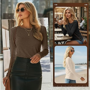 3 Pack Women' Long Sleeve Shirts Tops Casual Loose Fit Crew Neck Basic Tee Fashionable Workout Layer Fall Outfit, M