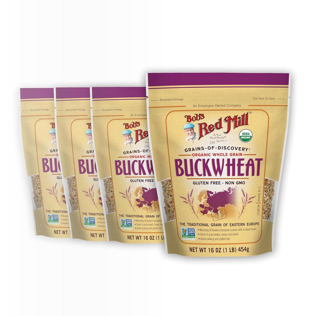 Bob's Red Mill Organic Gluten Free Buckwheat Groats, 16oz (Pack of 4) - Non GMO, Whole Grain, Vegan, Kosher. Best By: 24/09/2025